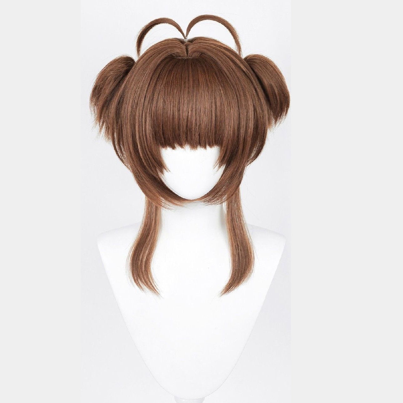Anime Inspired Brown Two Tone Twin Tail Cosplay Wig Short Light Brown Pigtails with Bangs Cute Lolita Style Heat Resistant Synthetic Hair for Women