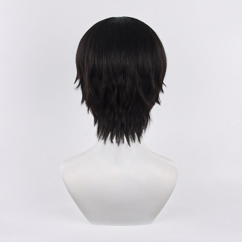 Anime Inspired Dark Brown Short Cosplay Wig Neat Straight Cut with Bangs Natural Style Heat Resistant Synthetic Hair for Costume Party