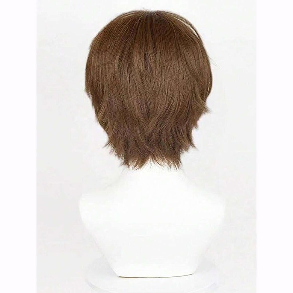 Anime Inspired Short Brown Cosplay Wig Layered Natural Style with Bangs Soft Textured Heat Resistant Synthetic Hair for Men Women