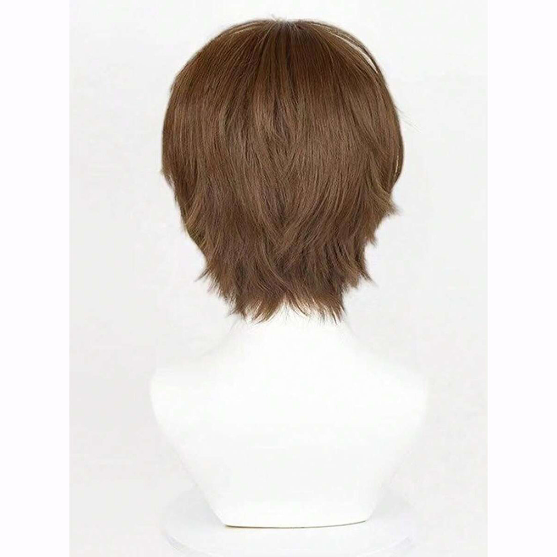 Anime Inspired Short Brown Cosplay Wig Layered Natural Style with Bangs Soft Textured Heat Resistant Synthetic Hair for Men Women