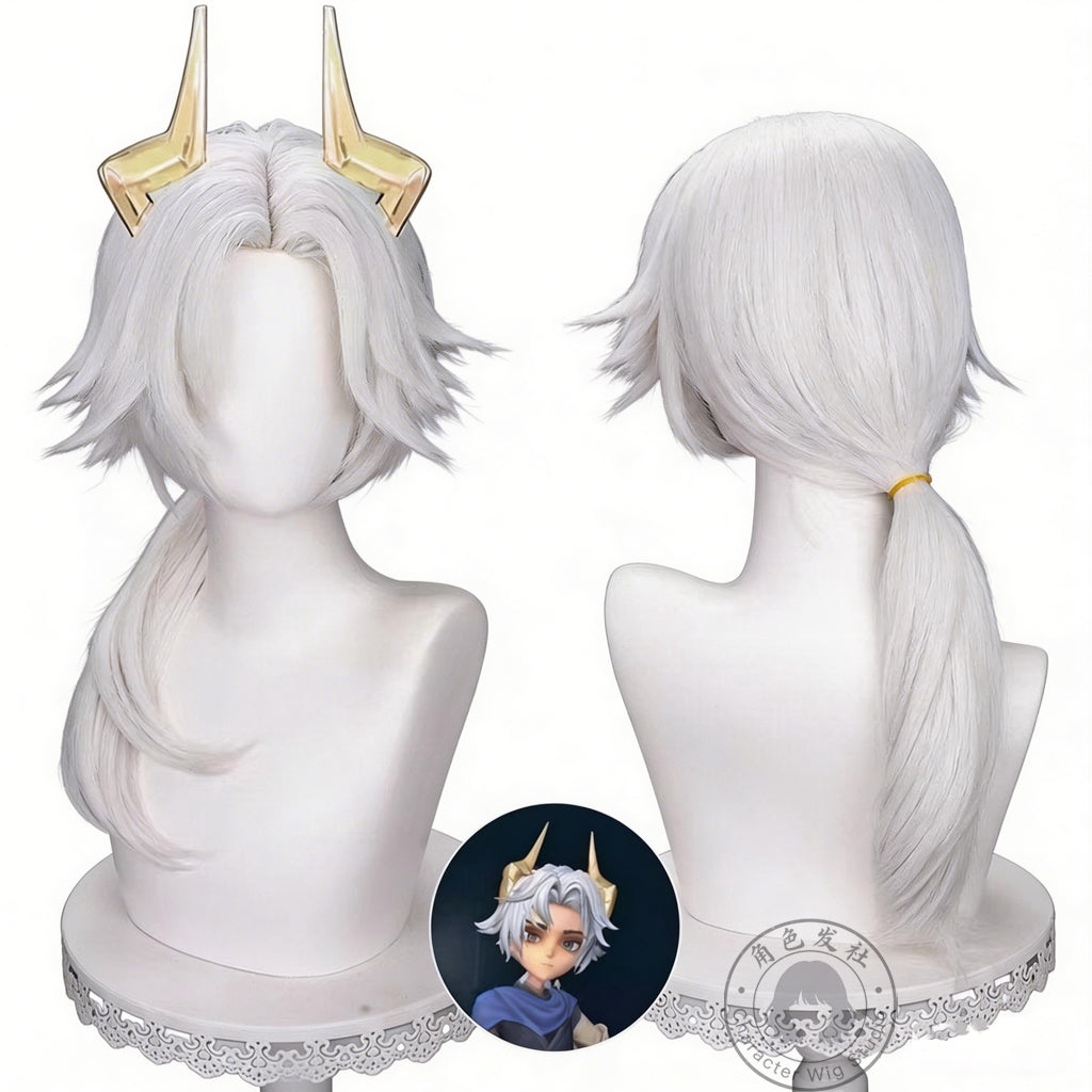Anime Inspired Short Silver White Cosplay Wig Textured Wavy Style with Bangs Heat Resistant Synthetic Hair for Costume Party