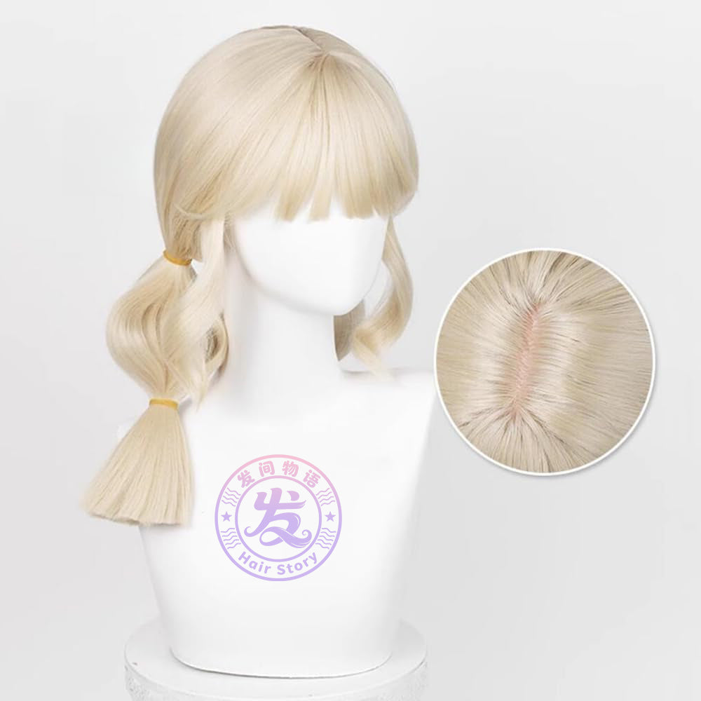Anime Inspired Medium Length Blonde Cosplay Wig Straight Layered Style with Bangs Cute Natural Heat Resistant Synthetic Hair for Women Girls