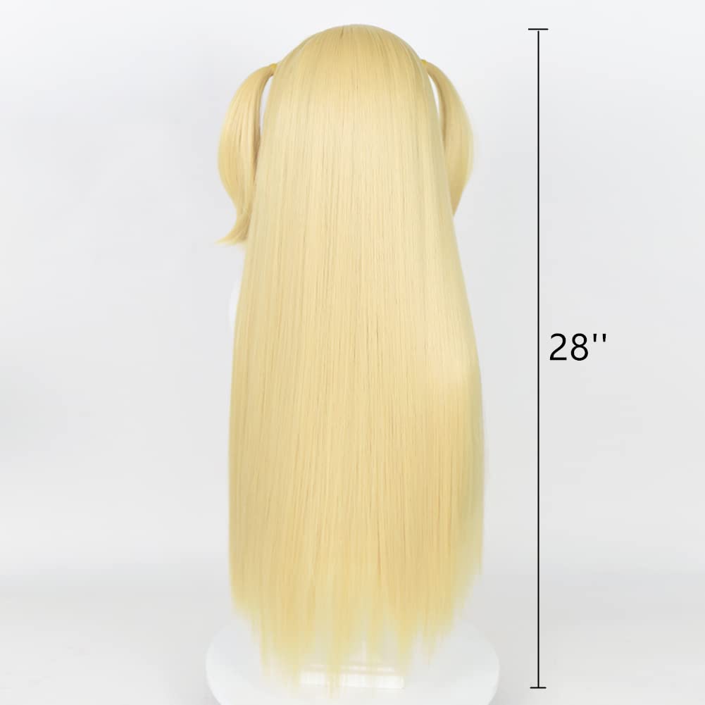 Anime Inspired Long Blonde Twin Tail Cosplay Wig Straight Yellow Hair with Bangs Cute Kawaii Style Heat Resistant Synthetic Wig with Cap
