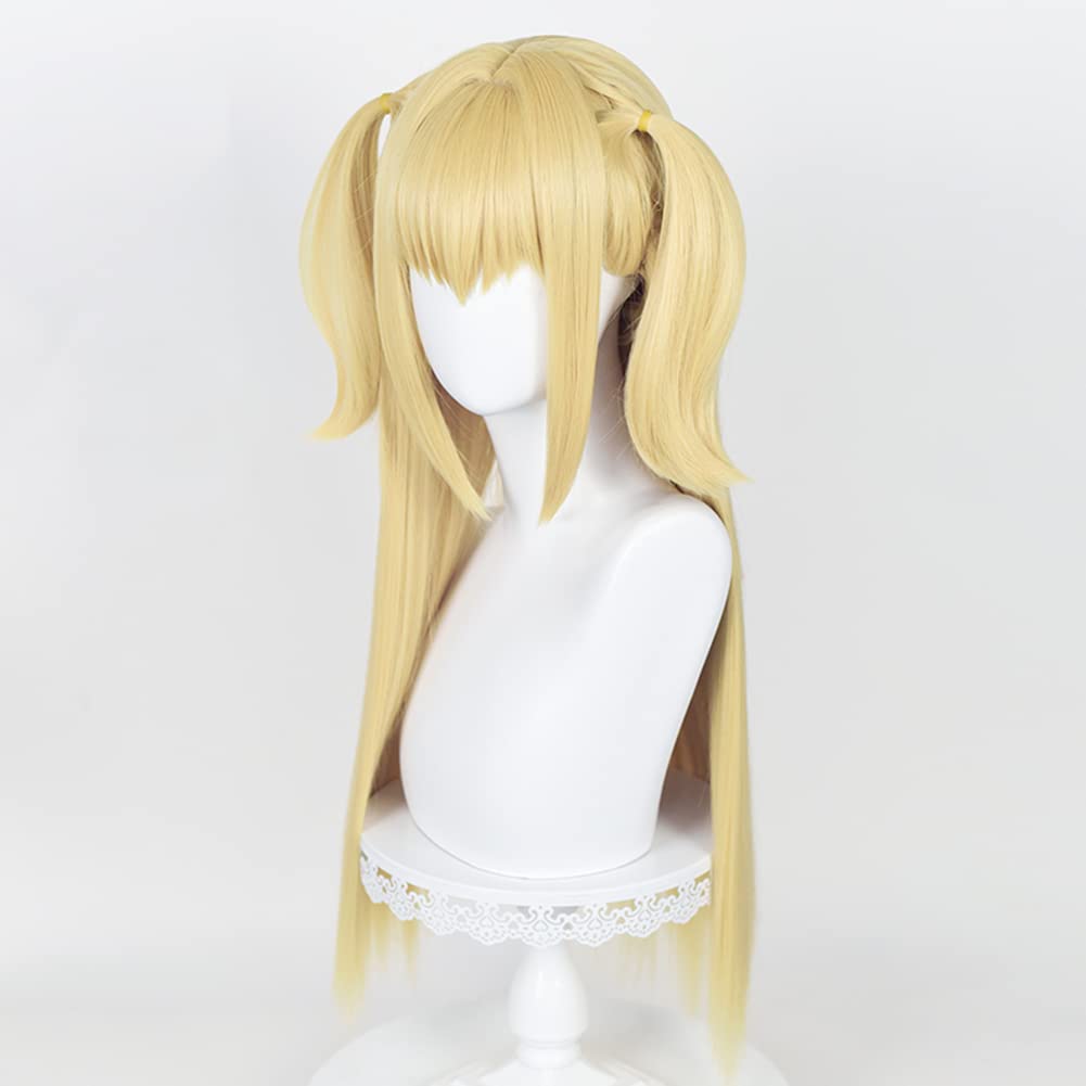 Anime Inspired Long Blonde Twin Tail Cosplay Wig Straight Yellow Hair with Bangs Cute Kawaii Style Heat Resistant Synthetic Wig with Cap