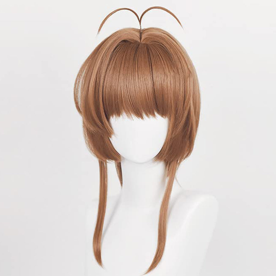 Anime Inspired Brown Two Tone Twin Tail Cosplay Wig Short Light Brown Pigtails with Bangs Cute Lolita Style Heat Resistant Synthetic Hair for Women