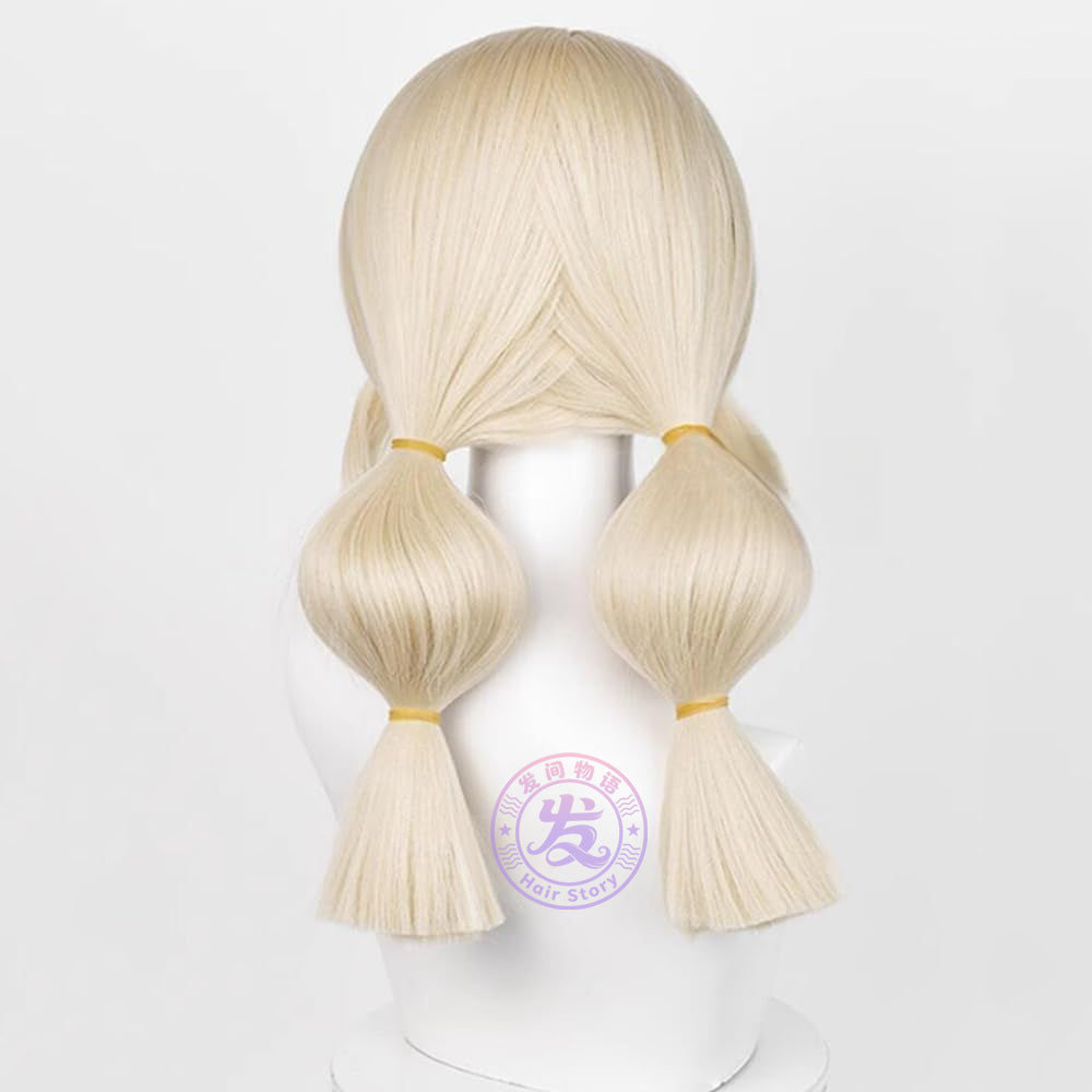 Anime Inspired Medium Length Blonde Cosplay Wig Straight Layered Style with Bangs Cute Natural Heat Resistant Synthetic Hair for Women Girls