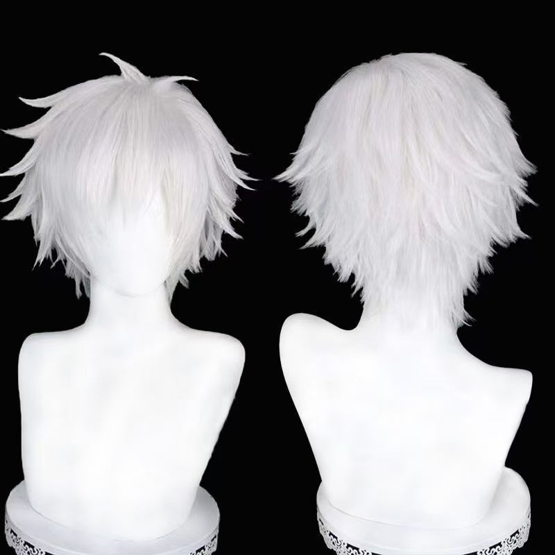 Anime Inspired White Short Spiky Cosplay Wig Natural Layered Style Heat Resistant Synthetic Hair for Costume Party