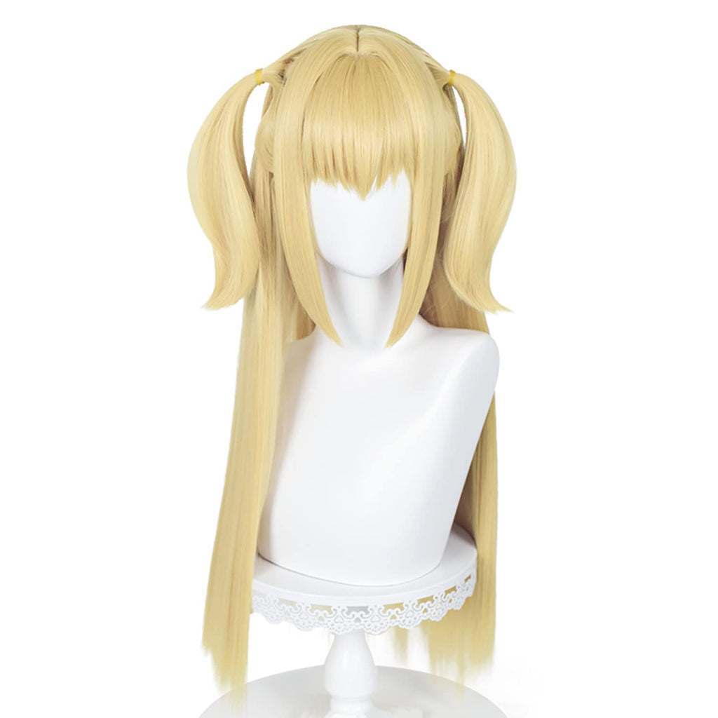 Anime Inspired Long Blonde Twin Tail Cosplay Wig Straight Yellow Hair with Bangs Cute Kawaii Style Heat Resistant Synthetic Wig with Cap