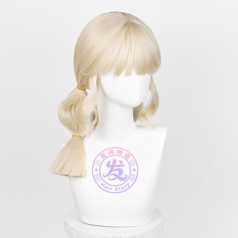 Anime Inspired Medium Length Blonde Cosplay Wig Straight Layered Style with Bangs Cute Natural Heat Resistant Synthetic Hair for Women Girls