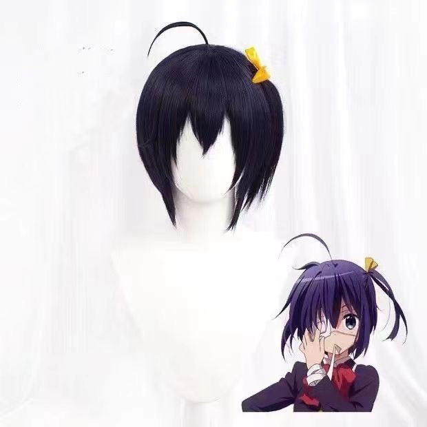 Takanashi Rikka Cosplay Wig – Purple & Black Mix with Ahoge, Comfortable Rose Net Anime Wig