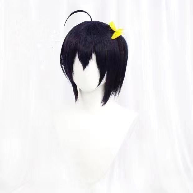 Takanashi Rikka Cosplay Wig – Purple & Black Mix with Ahoge, Comfortable Rose Net Anime Wig