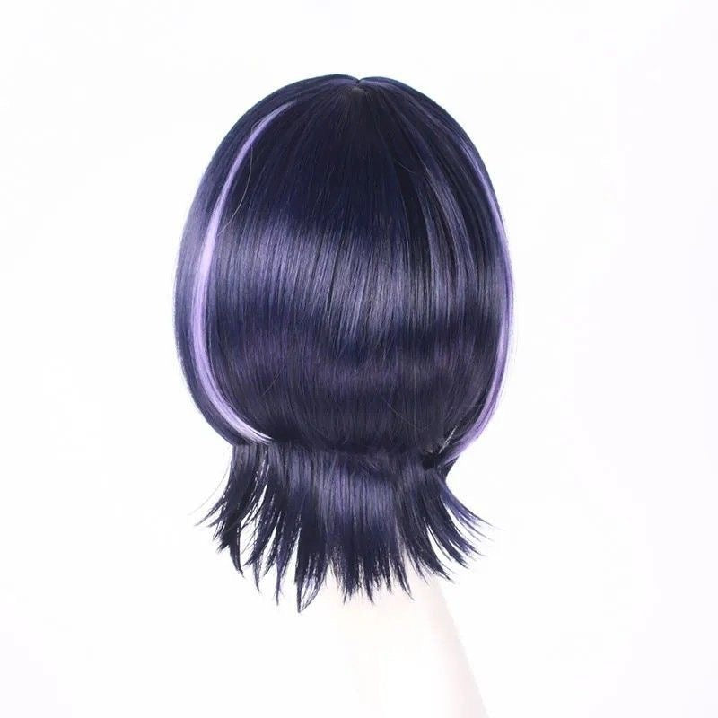 Anime Inspired Short Dark Blue Cosplay Wig Layered Cut Natural Style Heat Resistant Synthetic Hair for Costume Party