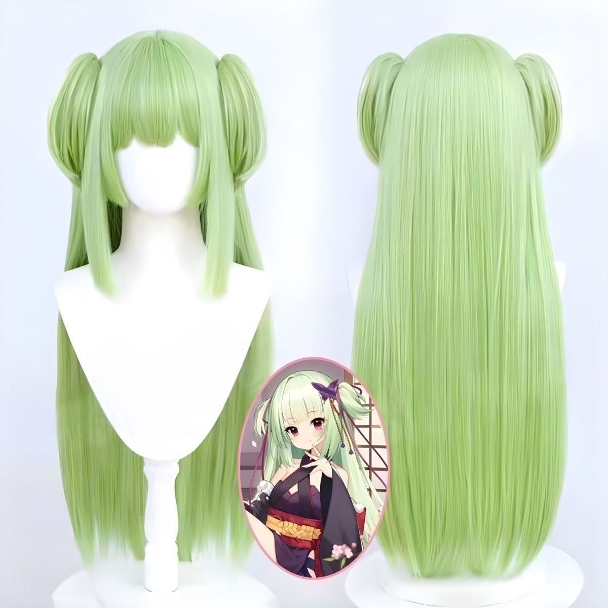Ren Wanhua Congyu Cosplay Wig – Long Straight Hair with Detachable Twin Ponytails & Rose Net
