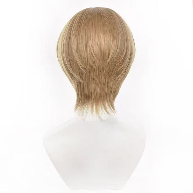 Anime Inspired Light Brown Short Cosplay Wig Straight Layered Cut Natural Style Heat Resistant Synthetic Hair for Costume Party