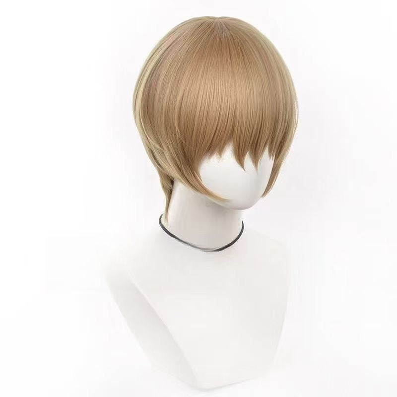 Anime Inspired Light Brown Short Cosplay Wig Straight Layered Cut Natural Style Heat Resistant Synthetic Hair for Costume Party