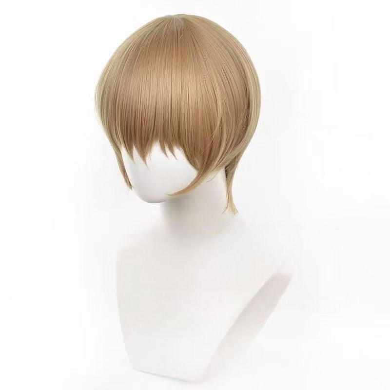 Anime Inspired Light Brown Short Cosplay Wig Straight Layered Cut Natural Style Heat Resistant Synthetic Hair for Costume Party
