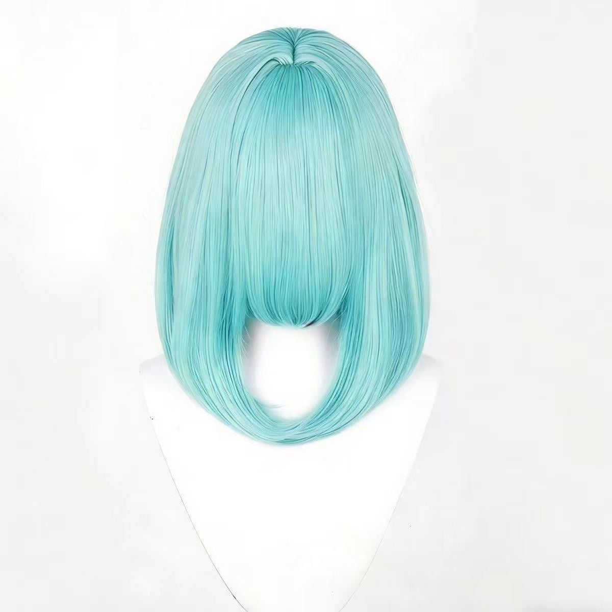 Anime Inspired Mint Green Medium Short Cosplay Wig Layered Fluffy Style with Bangs Heat Resistant Synthetic Hair for Women Girls