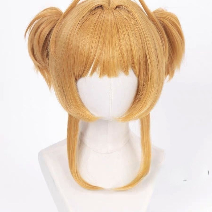 Anime Inspired Brown Two Tone Twin Tail Cosplay Wig Short Light Brown Pigtails with Bangs Cute Lolita Style Heat Resistant Synthetic Hair for Women