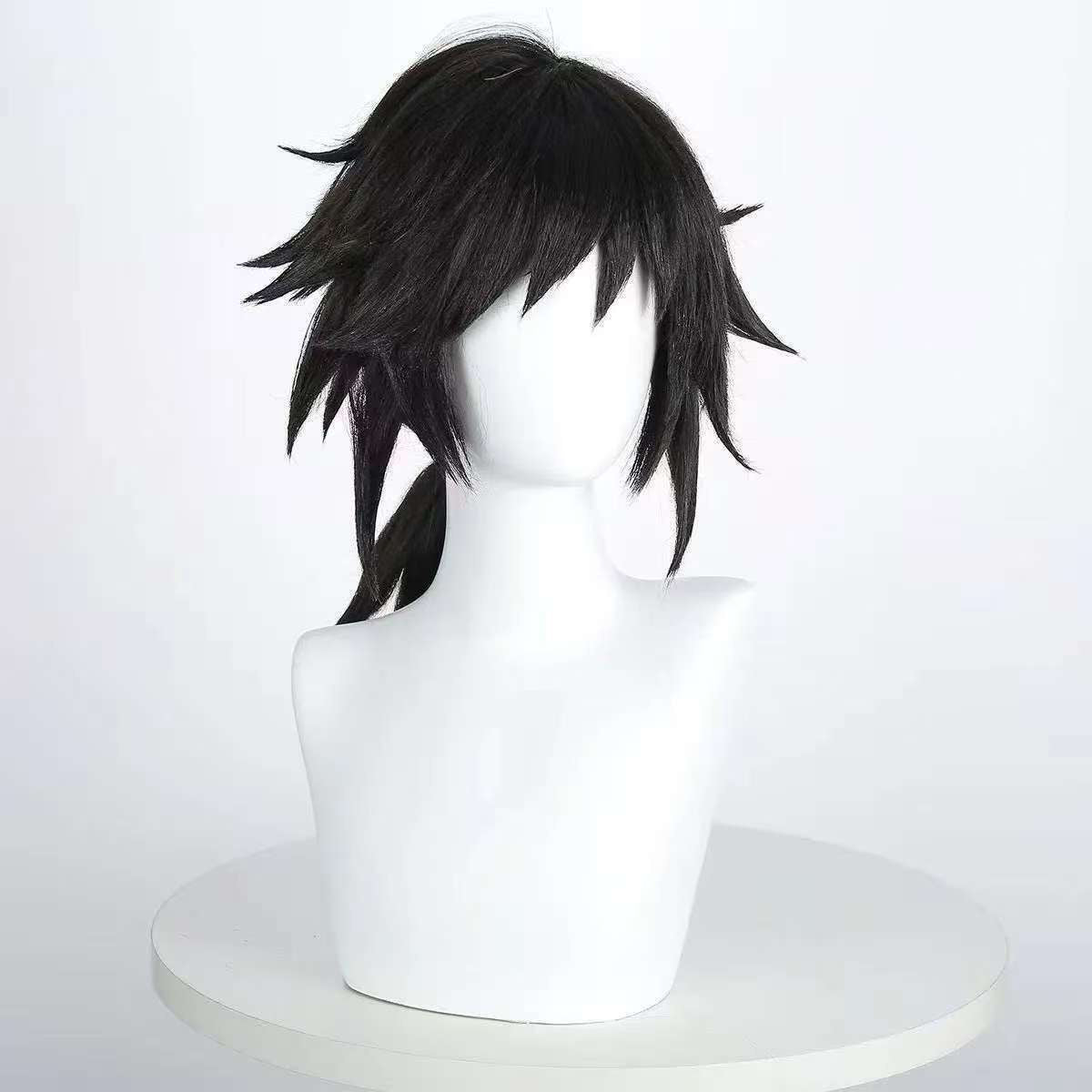 Anime Inspired Black Medium Long Cosplay Wig Straight Layered Cut Natural Style Heat Resistant Synthetic Hair for Costume Party