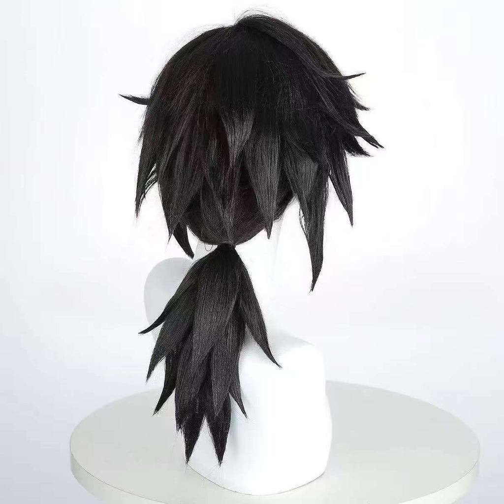 Anime Inspired Black Medium Long Cosplay Wig Straight Layered Cut Natural Style Heat Resistant Synthetic Hair for Costume Party