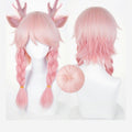 Anime Inspired Pink Braided Twin Tail Cosplay Wig with Bangs Cute Sweet Lolita Style Heat Resistant Synthetic Hair for Women Girls