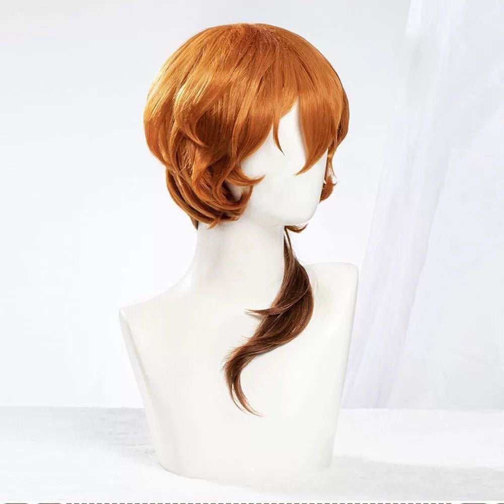 Anime Inspired Orange Brown Cosplay Wig Short Layered Hair with Side Ponytail Natural Bangs Heat Resistant Synthetic Hair for Costume Party