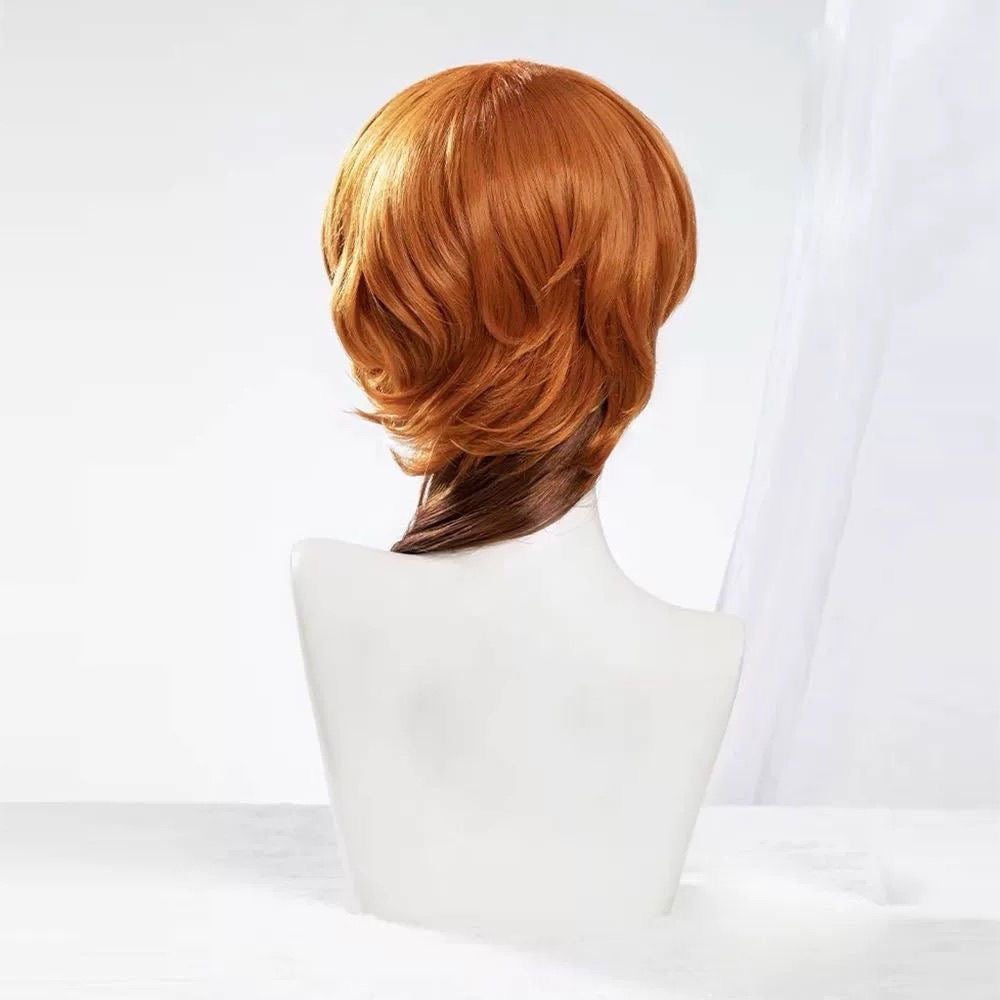 Anime Inspired Orange Brown Cosplay Wig Short Layered Hair with Side Ponytail Natural Bangs Heat Resistant Synthetic Hair for Costume Party