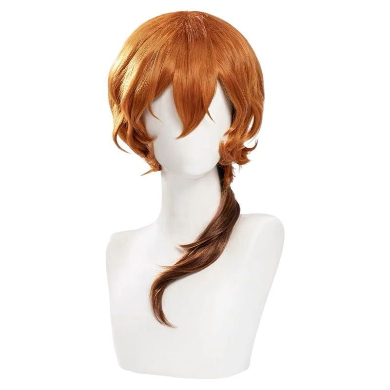 Anime Inspired Orange Brown Cosplay Wig Short Layered Hair with Side Ponytail Natural Bangs Heat Resistant Synthetic Hair for Costume Party