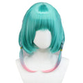 Anime Inspired Mint Green Short Bob Cosplay Wig with Bangs Side Twin Strands Pink Gradient Cute Kawaii Style Heat Resistant Synthetic Hair