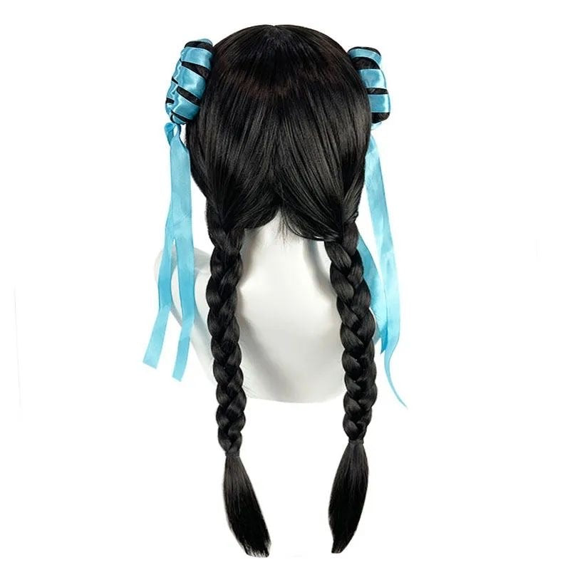 Oriental Style Long Black Cosplay Wig Braided Design with Bangs Elegant Ancient Costume Heat Resistant Synthetic Hair for Women