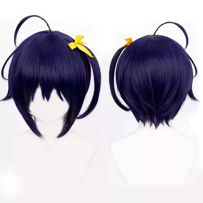 Anime Inspired Dark Blue Medium Length Cosplay Wig Straight Layered Style with Bangs Heat Resistant Synthetic Hair for Women Girls