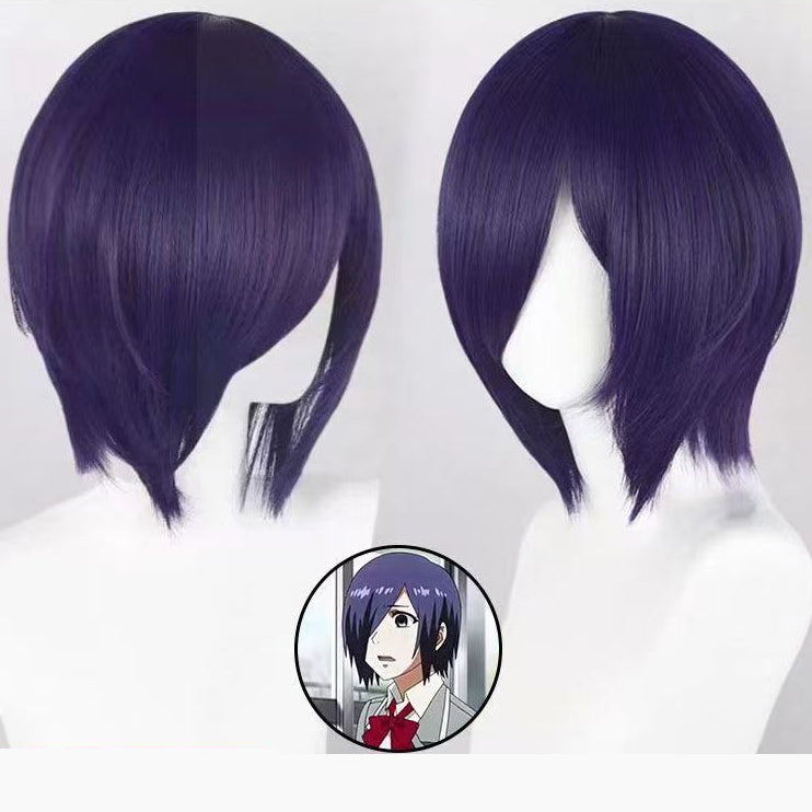 Touka Kirishima Cosplay Wig – Black & Purple Short Bob, Face-Framing Anime Wig, Heat-Resistant
