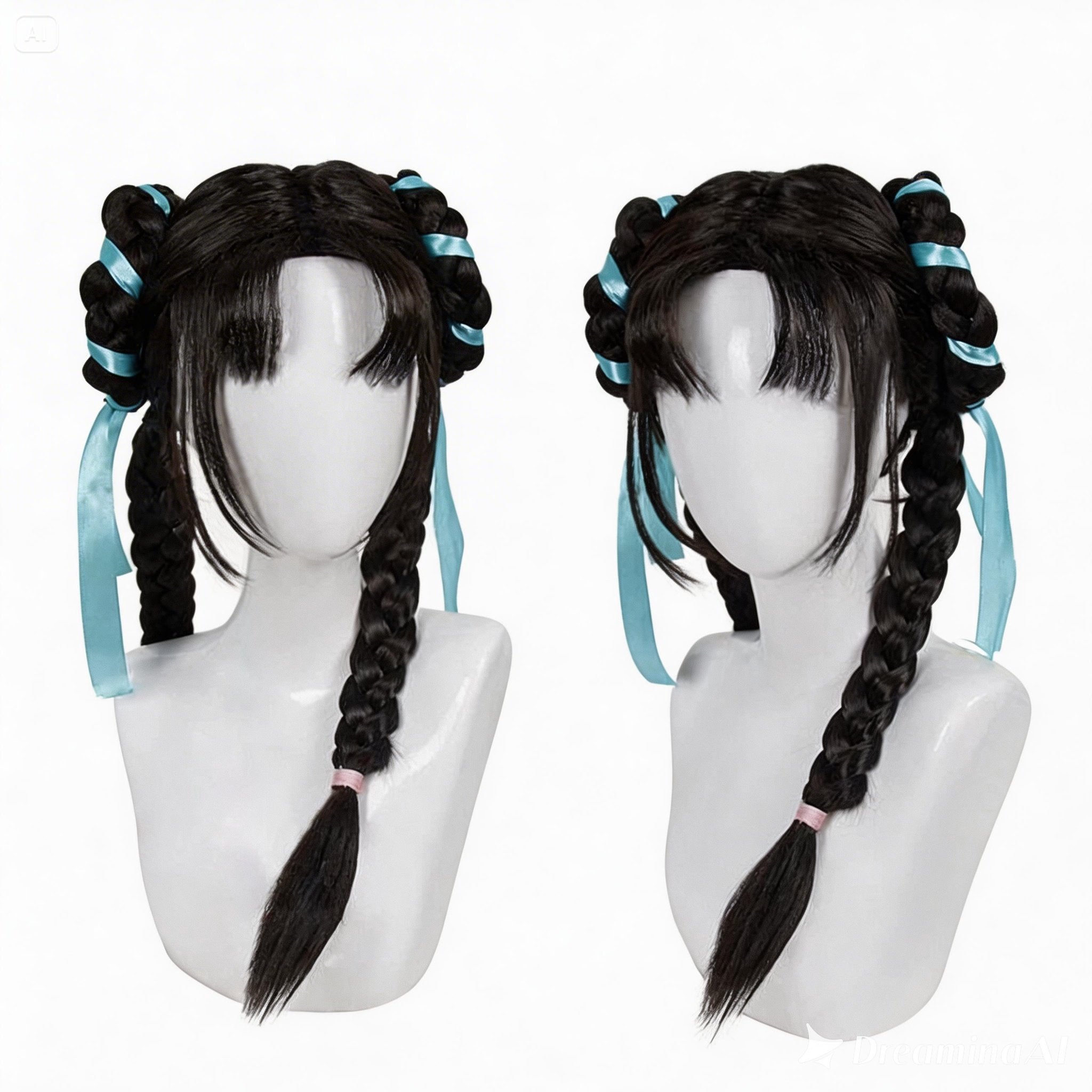 Oriental Style Long Black Cosplay Wig Braided Design with Bangs Elegant Ancient Costume Heat Resistant Synthetic Hair for Women
