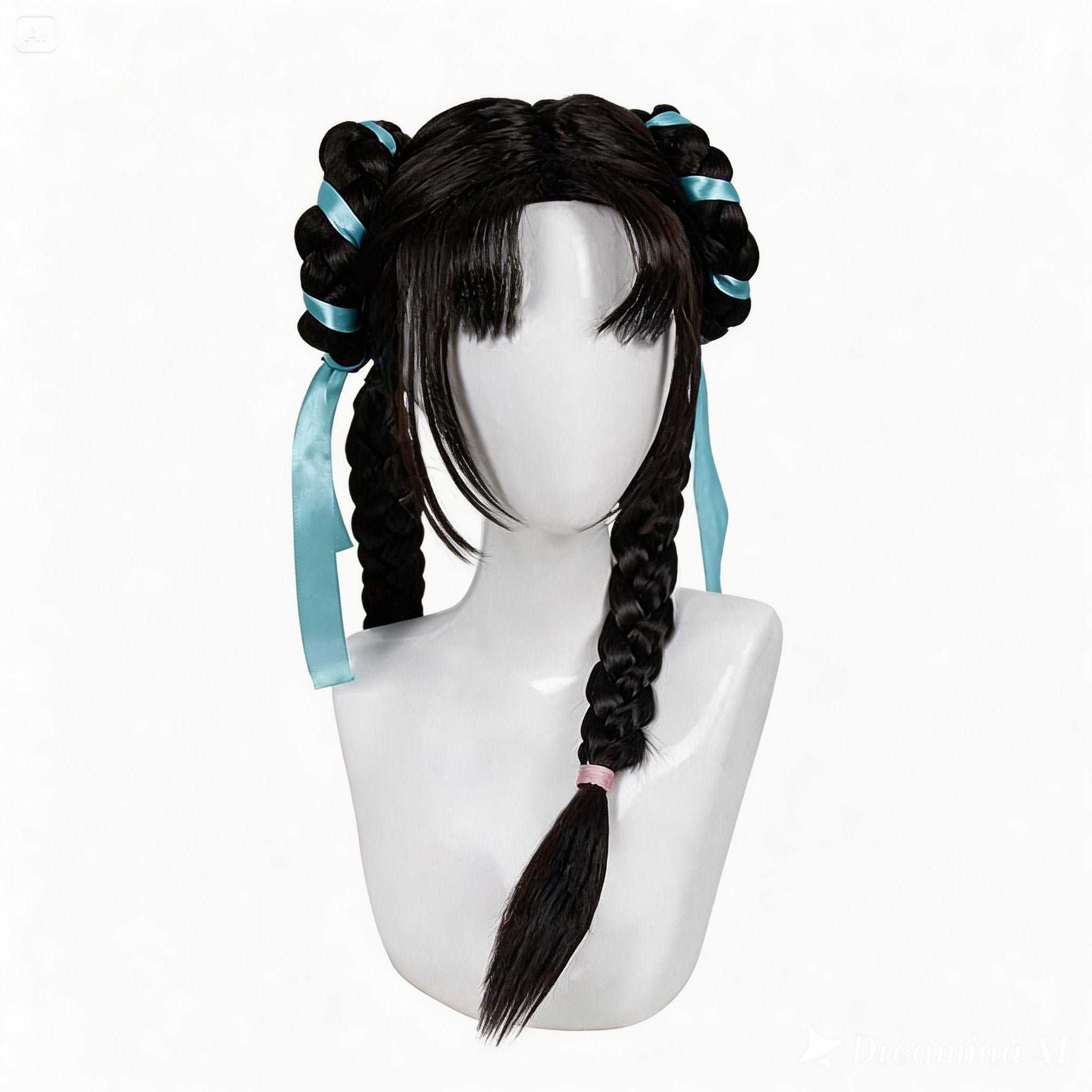Oriental Style Long Black Cosplay Wig Braided Design with Bangs Elegant Ancient Costume Heat Resistant Synthetic Hair for Women
